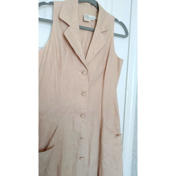 Clifford And Wills Women's Linen Maxi Dress 8 Ivory Tan Button Up Sleeveless - Picture 8 of 9